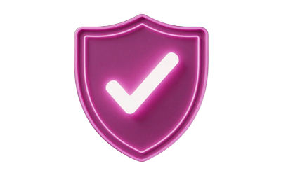 Lizenz-Schild mit Haken-Symbol und magentafarbenem Neon-Glow f&uuml;r Cura&ccedil;ao-Lizenz
