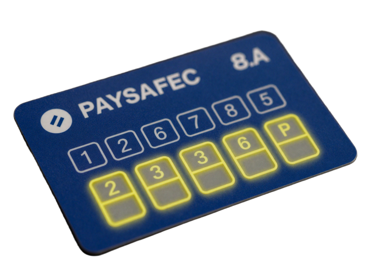 Blaue Paysafecard-PIN-Karte mit gelbem Neon-Glow f&uuml;r anonyme Casino-Einzahlungen im Beef Casino